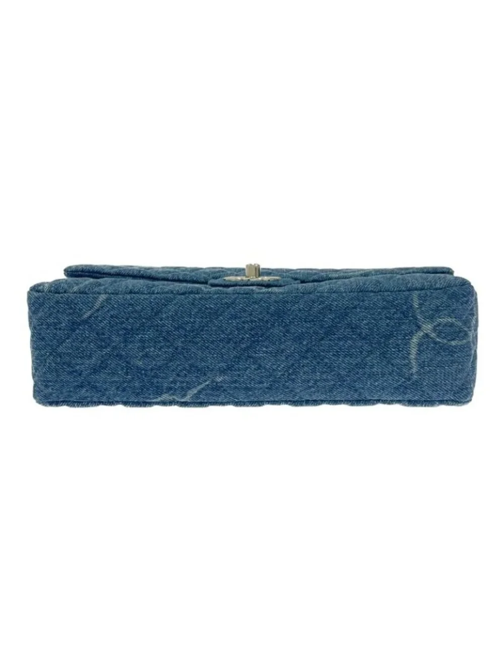 Chanel Quilted Denim Print Chain Shoulder Bag Blue